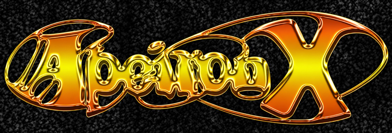 Apeiron X logo in golden arcade lettering